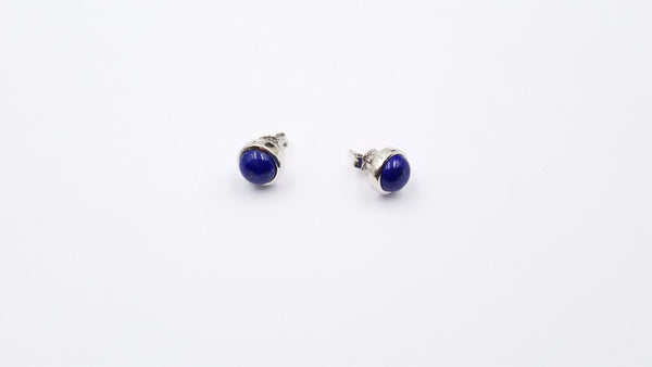 LAPIS 8 MM ROUND PRONG SET STERLING SILVER STUDS EARRINGS