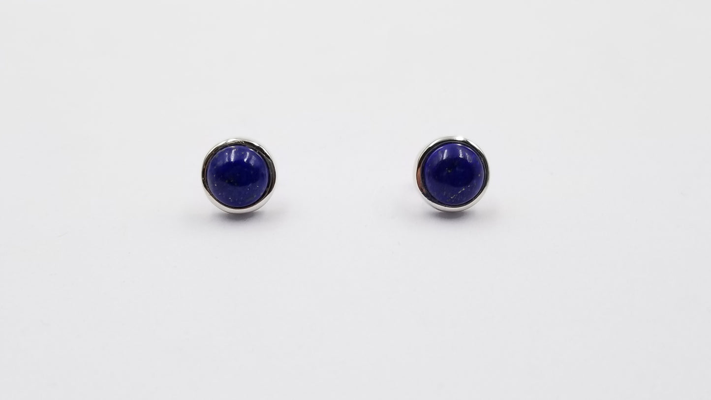 LAPIS 8 MM ROUND PRONG SET STERLING SILVER STUDS EARRINGS