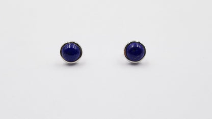 LAPIS 8 MM ROUND PRONG SET STERLING SILVER STUDS EARRINGS