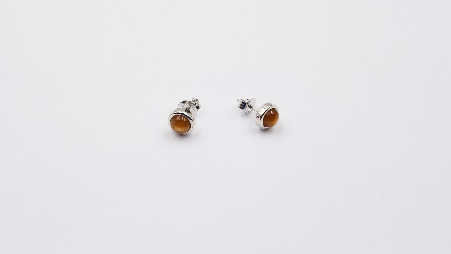 GOLD SUNSTONE 6 MM ROUND BEZEL SET STERLING SILVER STUDS EARRINGS