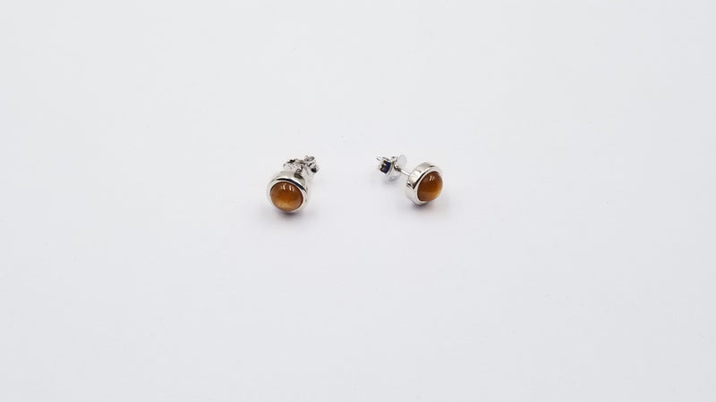 GOLD SUNSTONE 6 MM ROUND BEZEL SET STERLING SILVER STUDS EARRINGS