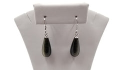 GOLD OBSIDIAN 8X20MM TEAR DROP STERLING SILVER WIRE EARRINGS