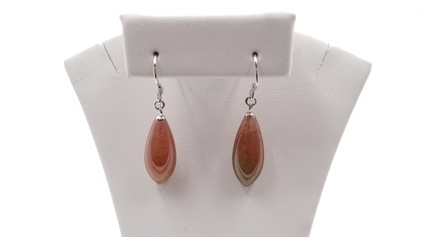 BLOOD STONES 8X20 MM STERLING SILVER WIRE DANGLE EARRINGS