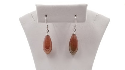 BLOOD STONES 8X20 MM STERLING SILVER WIRE DANGLE EARRINGS