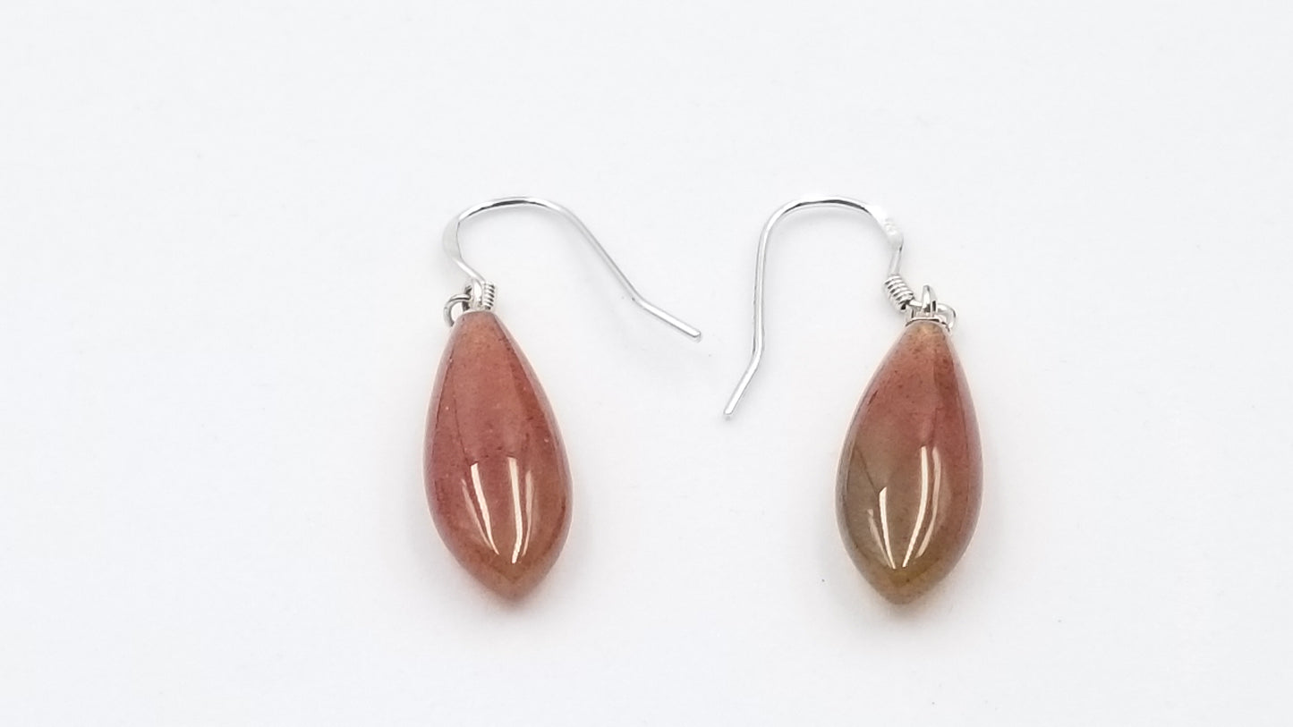 BLOOD STONES 8X20 MM STERLING SILVER WIRE DANGLE EARRINGS