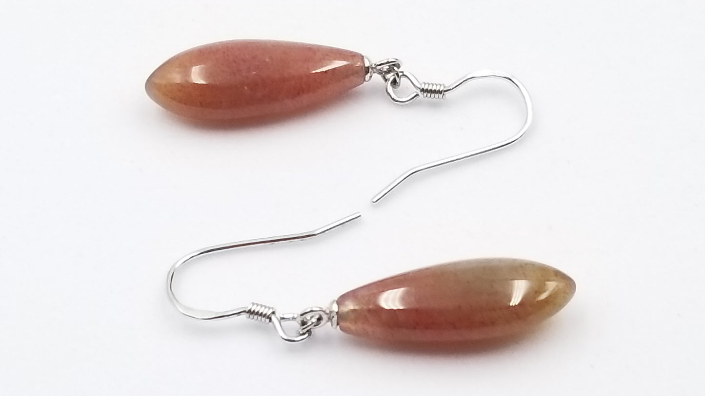 BLOOD STONES 8X20 MM STERLING SILVER WIRE DANGLE EARRINGS