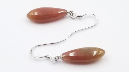 BLOOD STONES 8X20 MM STERLING SILVER WIRE DANGLE EARRINGS