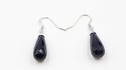 BLUE GOLD SAND 8X20 MM TEAT DROP STERLING SILVER WIRE DANGLE EARRINGS