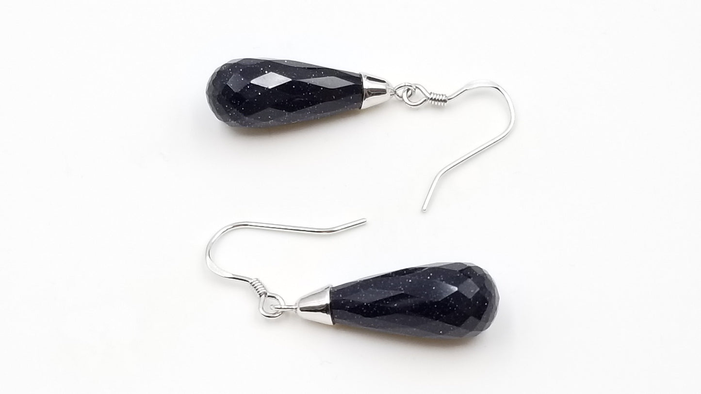 BLUE GOLD SAND 8X20 MM TEAT DROP STERLING SILVER WIRE DANGLE EARRINGS