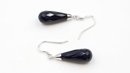BLUE GOLD SAND 8X20 MM TEAT DROP STERLING SILVER WIRE DANGLE EARRINGS