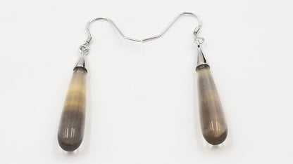 GREEN YELLOW FLUORITE 7X30MM STERLING SILVER DANGLE EARRINGS