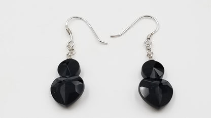 BLACK AGATE 8/12MM HEART STERLING SILVER DANGLE EARRINGS