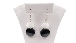 WHITE/BLACK QUARTZ 12X10X6/15 MM STERLING SILVER DANGLE EARRINGS