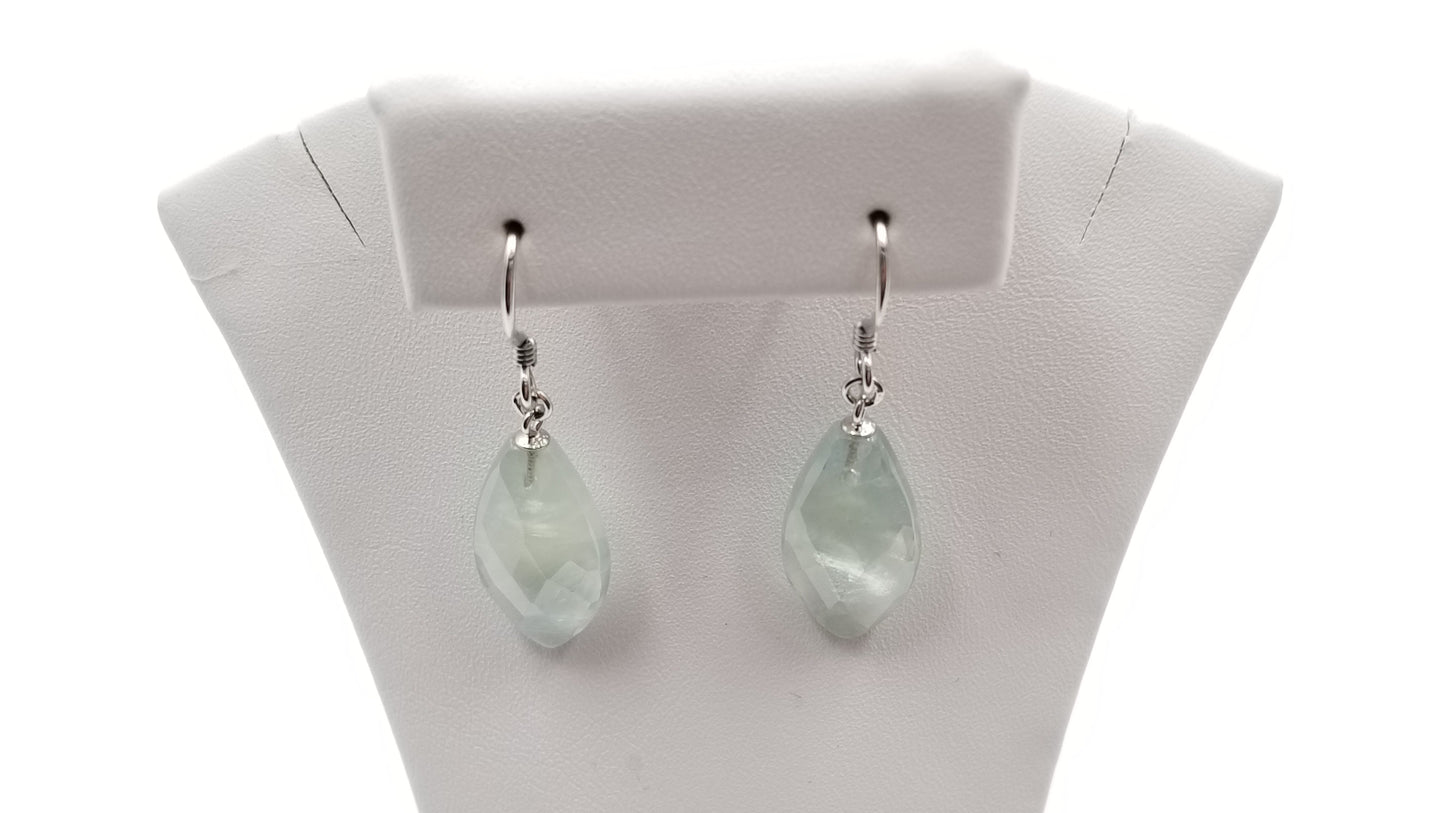 PREHNITE 10X20X6 MM MARQUISE CUT STERLING SILVER DANGLE EARRINGS