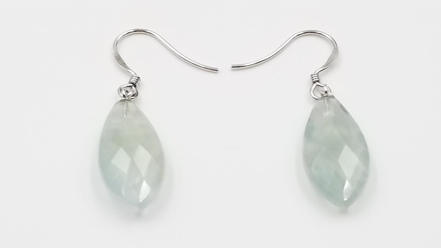 PREHNITE 10X20X6 MM MARQUISE CUT STERLING SILVER DANGLE EARRINGS