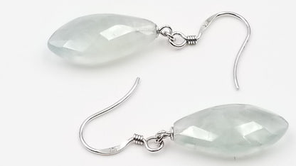 PREHNITE 10X20X6 MM MARQUISE CUT STERLING SILVER DANGLE EARRINGS