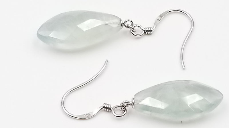 PREHNITE 10X20X6 MM MARQUISE CUT STERLING SILVER DANGLE EARRINGS