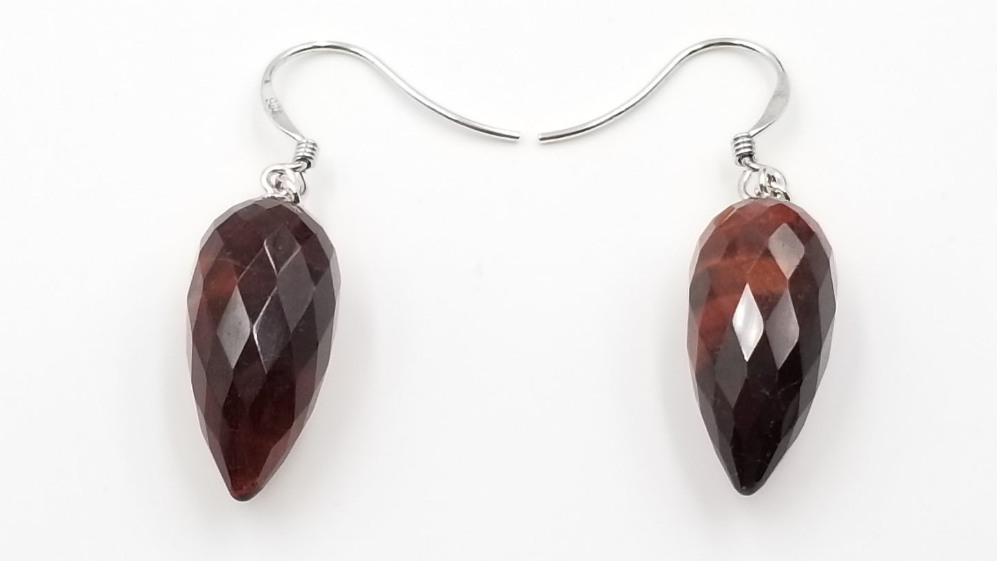 RED TIGER EYE 10X20 MM STERLING SILVER DANGLE EARRINGS