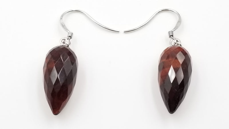 RED TIGER EYE 10X20 MM STERLING SILVER DANGLE EARRINGS