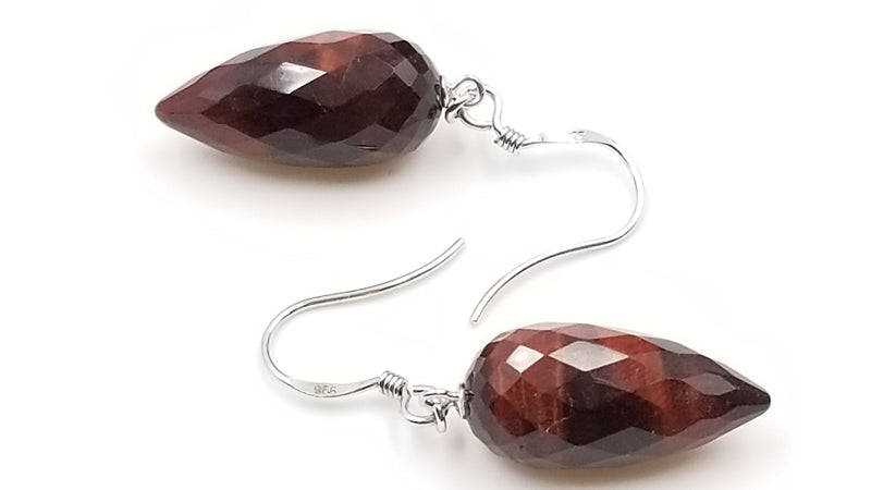 RED TIGER EYE 10X20 MM STERLING SILVER DANGLE EARRINGS