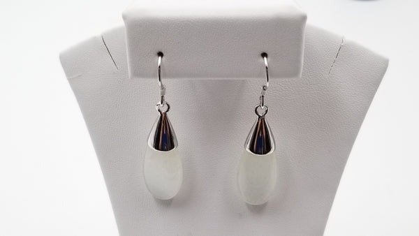 WHITE MOONSTONE 10X20X6MM STERLING SILVER DANGLE EARRINGS