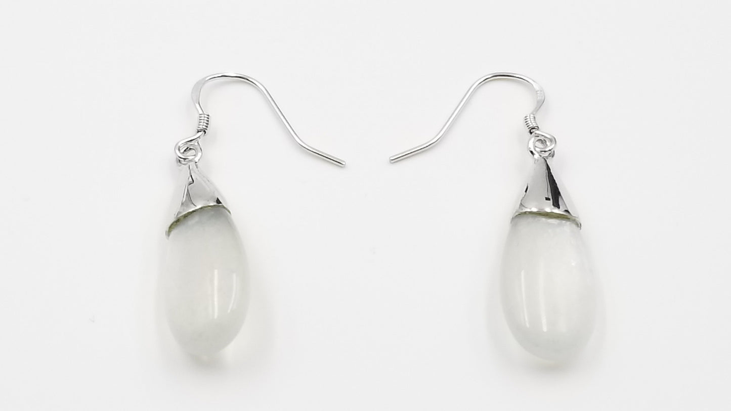 WHITE MOONSTONE 10X20X6MM STERLING SILVER DANGLE EARRINGS