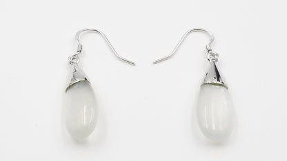 WHITE MOONSTONE 10X20X6MM STERLING SILVER DANGLE EARRINGS