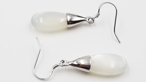 WHITE MOONSTONE 10X20X6MM STERLING SILVER DANGLE EARRINGS