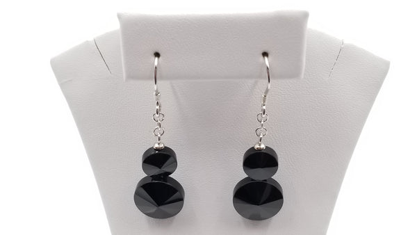 BLACK AGATE 8/12 MM STERLING SILVER DANGLE EARRINGS