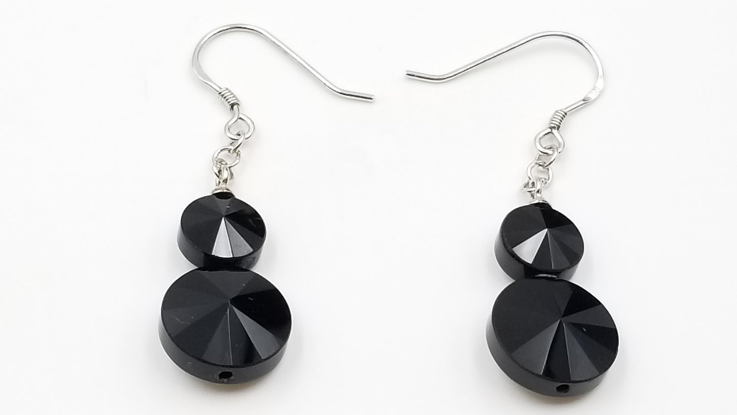 BLACK AGATE 8/12 MM STERLING SILVER DANGLE EARRINGS