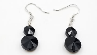BLACK AGATE 8/12 MM STERLING SILVER DANGLE EARRINGS