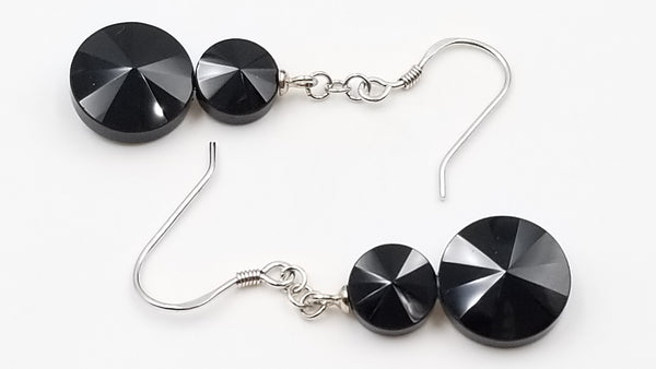 BLACK AGATE 8/12 MM STERLING SILVER DANGLE EARRINGS