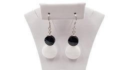 BLACK AGATE/ WHITE QUARTZ 10/15MM STERLING SILVER DANGLE EARRINGS