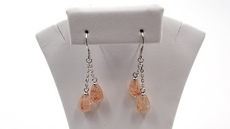 SUNSTONE 6X10MM TEAR DROP STERLING SILVER DANGLE EARRINGS