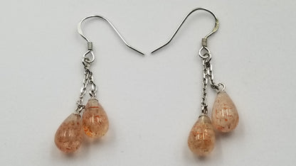 SUNSTONE 6X10MM TEAR DROP STERLING SILVER DANGLE EARRINGS