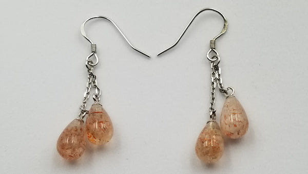 SUNSTONE 6X10MM TEAR DROP STERLING SILVER DANGLE EARRINGS