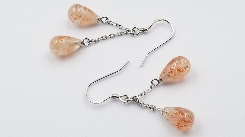 SUNSTONE 6X10MM TEAR DROP STERLING SILVER DANGLE EARRINGS