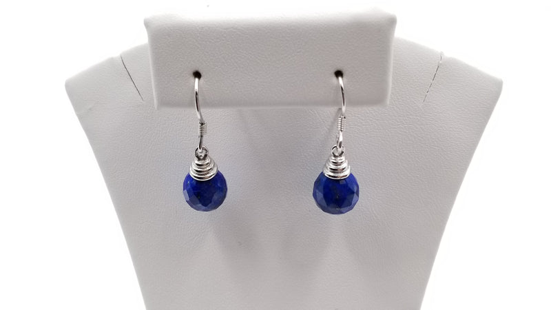 LAPIS 8X9MM TEAR DROP STERLING SILVER DANGLE EARRINGS