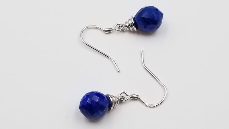 LAPIS 8X9MM TEAR DROP STERLING SILVER DANGLE EARRINGS