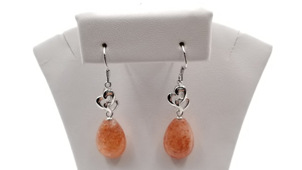 SUNSTONE 10X15X6 MM FLAT TEAR DROP STERLING SILVER DANGLE EARRINGS