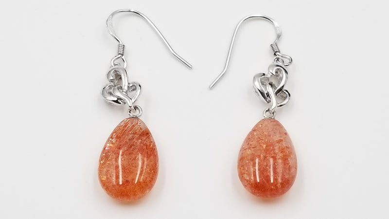 SUNSTONE 10X15X6 MM FLAT TEAR DROP STERLING SILVER DANGLE EARRINGS