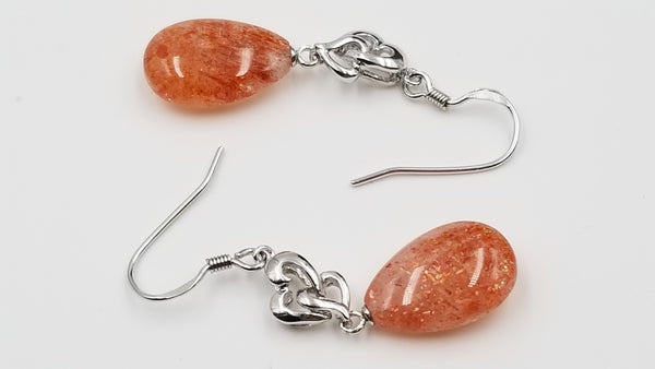 SUNSTONE 10X15X6 MM FLAT TEAR DROP STERLING SILVER DANGLE EARRINGS