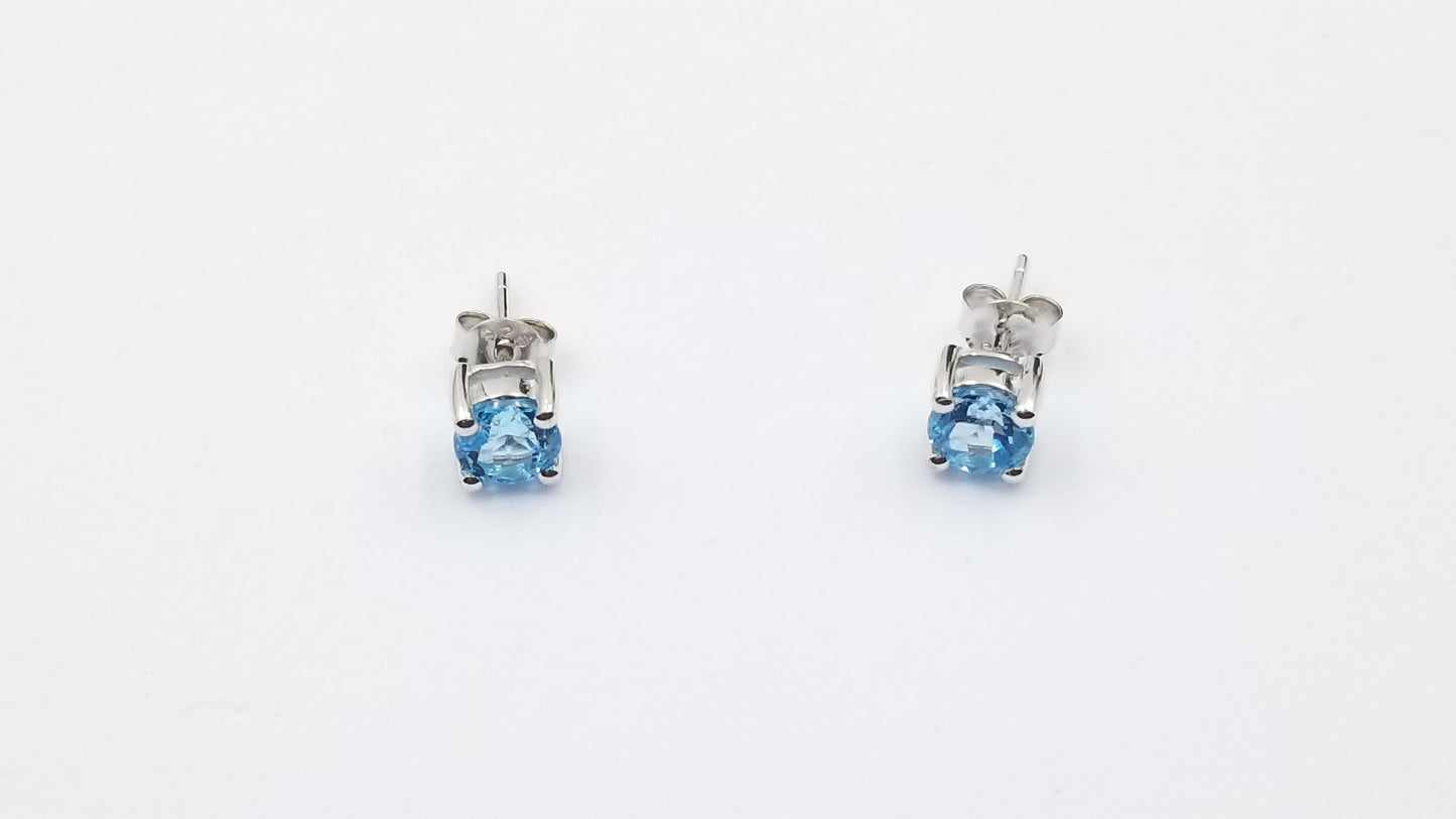 BLUE TOPAZ 6 MM ROUND PRONG SET STERLING SILVER STUD EARRINGS