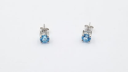 BLUE TOPAZ 6 MM ROUND PRONG SET STERLING SILVER STUD EARRINGS