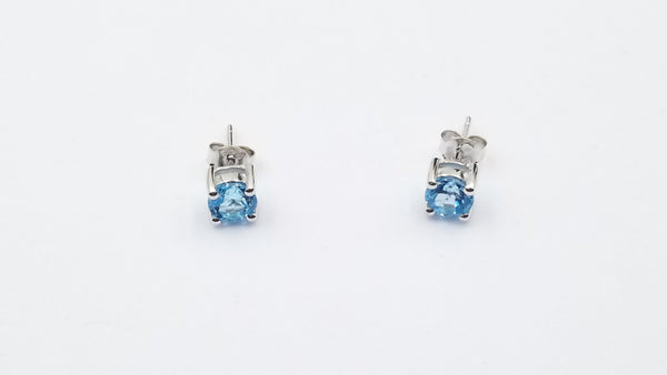 BLUE TOPAZ 6 MM ROUND PRONG SET STERLING SILVER STUD EARRINGS