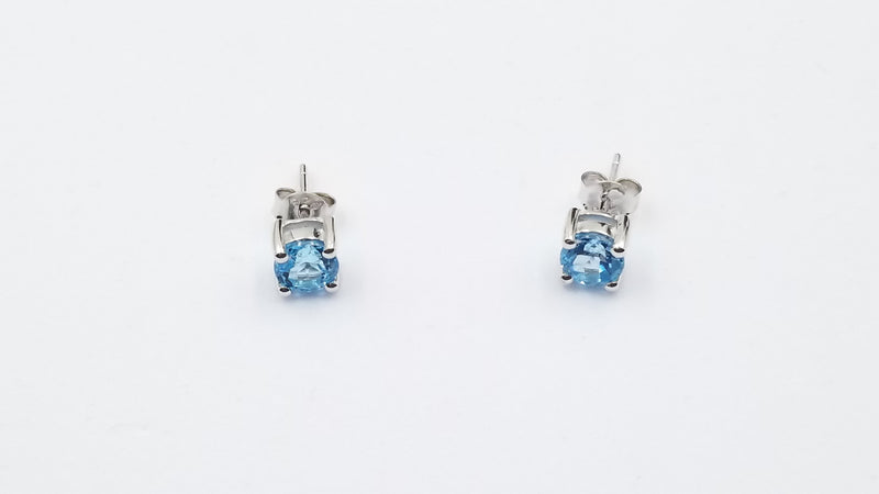 BLUE TOPAZ 6 MM ROUND PRONG SET STERLING SILVER STUD EARRINGS