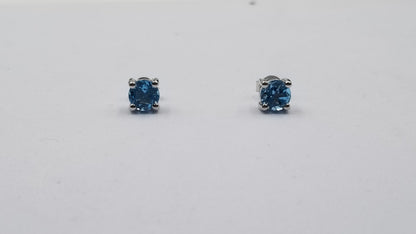 BLUE TOPAZ 6 MM ROUND PRONG SET STERLING SILVER STUD EARRINGS