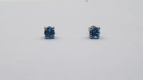 BLUE TOPAZ 6 MM ROUND PRONG SET STERLING SILVER STUD EARRINGS