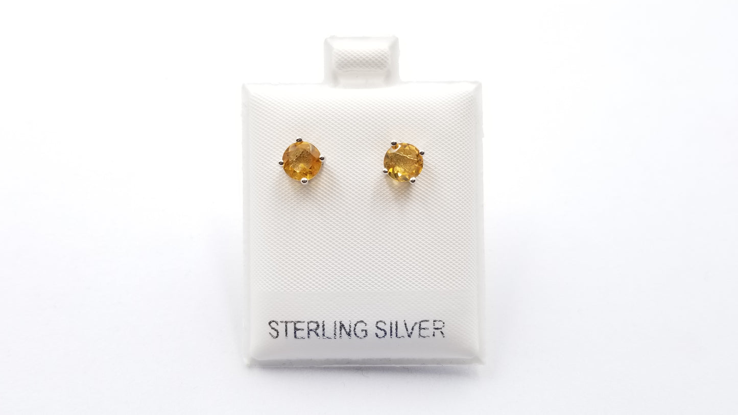 CITRINE 6 MM ROUND PRONG SET STUDS EARRINGS