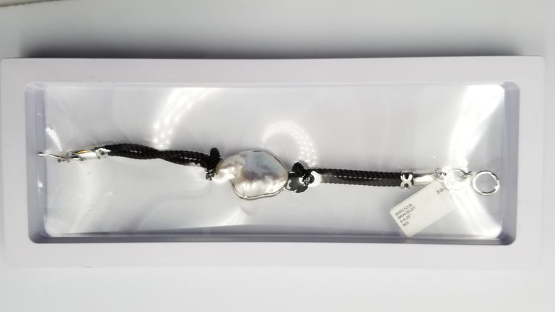 FRESHWATER NUCLEUS BAROQUE PEARLS STERLING SILVER SILK BRACELET